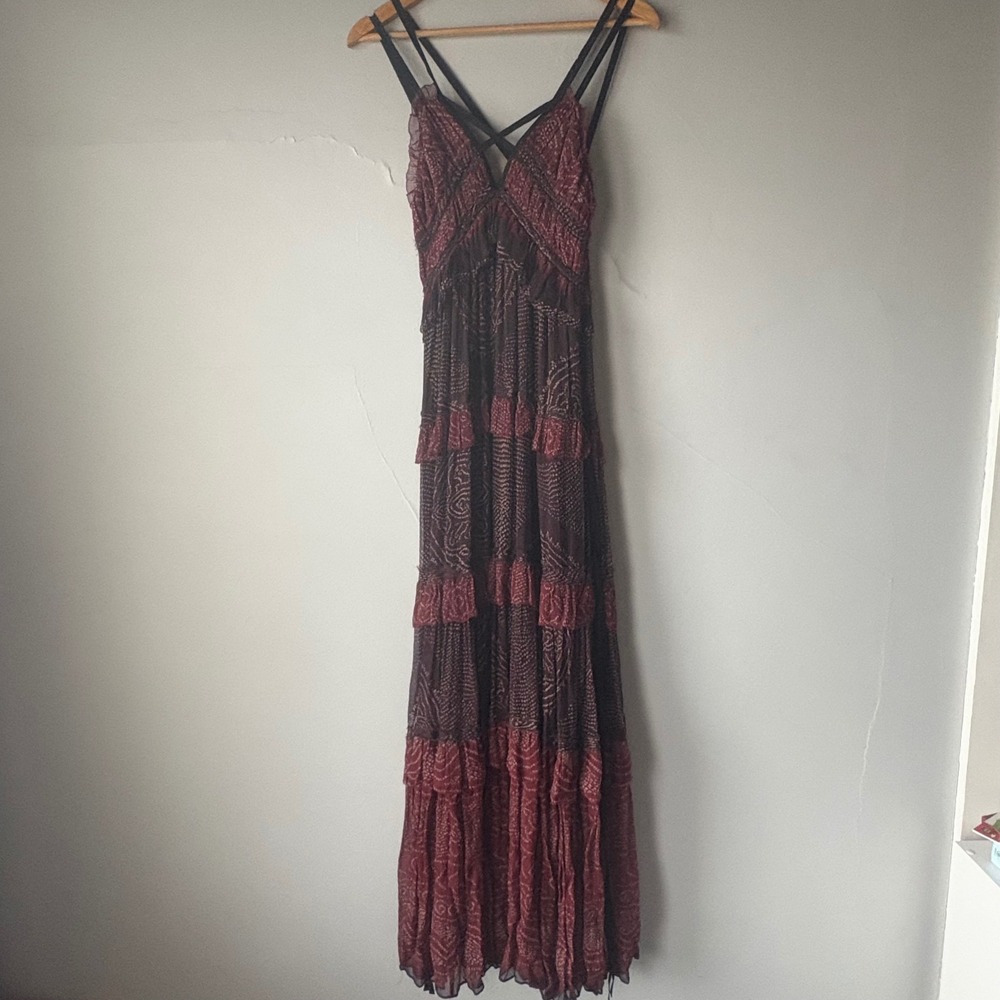 Ulla Johnson Agathe Gown Garnet Silk Crinkle Chiffon Tiered‎ Maxi Dress Size 4 - Picture 7 of 13